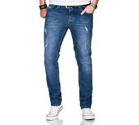 Slim-fit-Jeans ALESSANDRO SALVARINI "ASCatania", Herren, Gr. W33 L32, Länge 32, blau (as, 163, dunkelblau used), Denim/Jeans, 98% Baumwolle, 2% Elasthan, Destroyed-Effekte, leichte Abriebeffekte, Basi