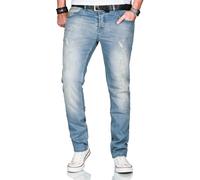 Slim-fit-Jeans ALESSANDRO SALVARINI "ASCatania", Herren, Gr. W34L32, Länge 32, blau (as, 162, mittelblau used), Denim/Jeans, 98% Baumwolle, 2% Elasthan, Destroyed-Effekte, leichte Abriebeffekte, Basic