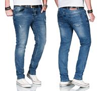 Slim-fit-Jeans ALESSANDRO SALVARINI "ASCatania", Herren, Gr. W36 L30, Länge 30, blau (as, 160, blau used), Denim/Jeans, 98% Baumwolle, 2% Elasthan, Destroyed-Effekte, leichte Abriebeffekte, Basic, sch