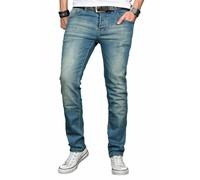 Slim-fit-Jeans ALESSANDRO SALVARINI "ASLuca", Herren, Gr. W30L32, Länge 32, blau (as043), Denim/Jeans, Obermaterial: 98% Baumwolle, 2% Elasthan, Destroyed-Effekte, leichte Abriebeffekte, slim fit, Jea