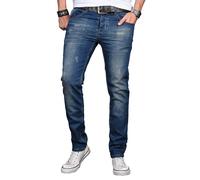 Slim-fit-Jeans ALESSANDRO SALVARINI "ASLuca", Herren, Gr. W31L30, Länge 30, blau (as045), Denim/Jeans, Obermaterial: 98% Baumwolle, 2% Elasthan, Destroyed-Effekte, leichte Abriebeffekte, slim fit, Jea