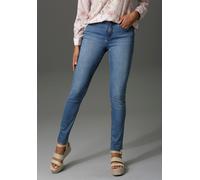 Slim-fit-Jeans ANISTON CASUAL, Damen, Gr. 44, N-Gr, blau, Denim/Jeans, Obermaterial: 98% Baumwolle, 2% Elasthan, Abriebeffekte, sehr figurbetont lang, Jeans Slim-fit-Jeans, regular Waist (10857706-44)