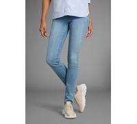 Slim-fit-Jeans ARIZONA "Bund mit seitlichem Gummizugeinsatz", Damen, Gr. 42, N-Gr, blau (bleached), Denim/Jeans, Obermaterial: 98% Baumwolle, 2% Elasthan, Basic, slim fit lang, Jeans Slim-fit-Jeans, s