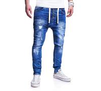 Slim-fit-Jeans BEHYPE "Mood", Herren, Gr. 30, Länge 32, blau, 98% Baumwolle, 2% Elasthan, Jeans Slim-fit-Jeans, im coolen Jogger-Stil (89939027-30) blau