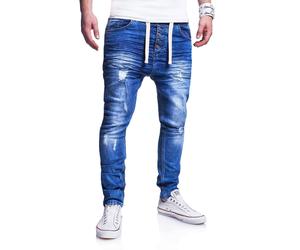Slim-fit-Jeans BEHYPE "Mood", Herren, Gr. 30, Länge 32, blau, 98% Baumwolle, 2% Elasthan, Jeans Slim-fit-Jeans, im coolen Jogger-Stil (89939027-30) blau