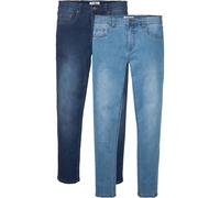 Slim-fit-Jeans BONPRIX, Herren, Gr. 64, N-Gr, hellblau denim, dunkelblau denim, Denim/Jeans, Obermaterial: 91% Baumwolle, 8% Elastomultiester, 1% Elasthan, Abriebeffekte, unifarben, slim fit lang, Jea
