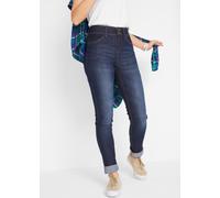 Slim-fit-Jeans BONPRIX "Slim-Fit-Jeans High Waist, Komfort-Stretch", Damen, Gr. 46, N-Gr, blau (dunkelblau denim used), Denim/Jeans, Obermaterial: 82% Baumwolle, 17% Polyester, 1% Elasthan, unifarben,