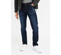 Slim-fit-Jeans BONPRIX "Slim Fit Stretch-Jeans, Tapered", Herren, Gr. 26, U-Gr, blau (dunkelblau denim (länge: untersetzt)), Obermaterial: 98% Baumwolle, 2% Elasthan, slim fit, Jeans Slim-fit-Jeans, t