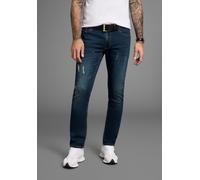 Slim-fit-Jeans BRUNO BANANI "Grady", Herren, Gr. 32, Länge 32, blau (dunkelblaud 32), Obermaterial: 70% Baumwolle, 28% Polyester, 2% Elasthan, Destroyed-Effekte, schmal lang, Jeans Slim-fit-Jeans, sch