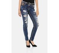 Slim-fit-Jeans CIPO & BAXX "Cipo & Baxx Jeans", Damen, Gr. W29/L34, Länge 34, blau, Obermaterial: 97% Baumwolle CO. 3% Elasthan EL., uni, slim fit, Jeans Slim-fit-Jeans, mit lässigen Destroyed-Element