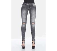 Slim-fit-Jeans CIPO & BAXX "Jeans", Damen, Gr. 27, Länge 34, schwarz, 91% Baumwolle;6% Polyester;3% Elasthan, unifarben, Basic, slim fit lang, Jeans Slim-fit-Jeans, im trendigen Used-Look, WD307 (6505