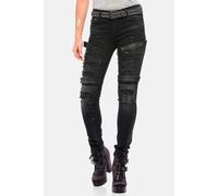 Slim-fit-Jeans CIPO & BAXX "Jeans", Damen, Gr. 28, Länge 34, schwarz, 98% Baumwolle;2% Elasthan, unifarben, casual, slim fit lang, Jeans, im coolen Biker-Look in Skinny Fit, WD383 (43438504-28) schwar