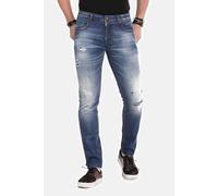 Slim-fit-Jeans CIPO & BAXX "Jeans", Herren, Gr. 31, Länge 34, blau, 99% Baumwolle, 1% Elasthan, unifarben, slim fit lang, Jeans Slim-fit-Jeans, im Destroyed-Look, CD-475 (62937210-31) blau