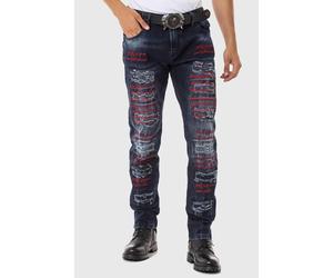 Slim-fit-Jeans CIPO & BAXX "Jeans", Herren, Gr. 38, Länge 34, blau, 99% Baumwolle, 1% Elasthan, unifarben, slim fit lang, Jeans Slim-fit-Jeans, mit farbigen Ziernähten (76963714-38) blau