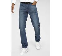 Slim-fit-Jeans H.I.S "FLUSH", Herren, Gr. 31, Länge 36, blau (dunkel blau), Denim/Jeans, Obermaterial: 76% Baumwolle, 16% Polyester, 7% Viskose, 1% Elasthan, Abriebeffekte, schmal lang, Jeans Slim-fit
