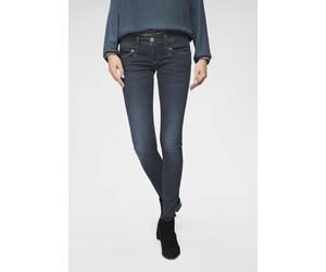 Slim-fit-Jeans HERRLICHER "Piper Slim Denim", Damen, Gr. 31, Länge 30, blau (dull), Denim/Jeans, Obermaterial: 98% Baumwolle, 2% Elasthan, slim fit, Jeans Slim-fit-Jeans, mit Zierknöpfen an den Gesäßt