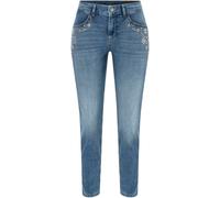 Slim-fit-Jeans MAC "RICH SLIM 7/8 flower", Damen, Gr. 38, Länge 27, light random washed, Denim/Jeans, Obermaterial: 88% Baumwolle, 9% Elastomultiester, 3% Elasthan, unifarben, casual, slim fit knöchel