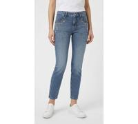Slim-fit-Jeans MAC "RICH SLIM 7/8 flower", Damen, Gr. 40, Länge 27, blau (light random washed), Denim/Jeans, Obermaterial: 88% Baumwolle, 9% Elastomultiester, 3% Elasthan, unifarben, slim fit knöchelf