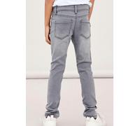 Slim-fit-Jeans NAME IT "NKMSILAS XSLIM JEANS 2002-TX NOOS", Jungen, Gr. 146, N-Gr, blau (medium grau denim), Denim/Jeans, Obermaterial: 71% Baumwolle, 27% Polyester, 2% Elasthan, Abriebeffekte, unifar