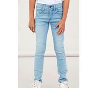 Slim-fit-Jeans NAME IT "NKMSILAS XSLIM JEANS 2002-TX NOOS", Jungen, Gr. 158, N-Gr, blau (light blau denim), Denim/Jeans, Obermaterial: 71% Baumwolle, 27% Polyester, 2% Elasthan, Abriebeffekte, unifarb