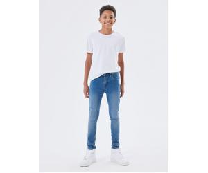 Slim-fit-Jeans NAME IT "NKMSILAS XSLIM JEANS 2002-TX NOOS", Jungen, Gr. 158, N-Gr, medium blau, Denim/Jeans, Obermaterial: 72% Baumwolle, 26% Polyester, 2% Elasthan, Abriebeffekte, unifarben, slim fit