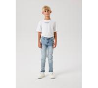 Slim-fit-Jeans NAME IT "NKMTHEO XSLIM JEANS 1280-GY NOOS", Jungen, Gr. 134, N-Gr, blau (light blau denim), Denim/Jeans, Obermaterial: 68% Baumwolle, 27% Polyester, 3% Viskose, 2% Elasthan, Abriebeffek