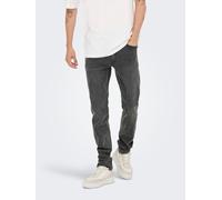 Slim-fit-Jeans ONLY & SONS "ONSLOOM SLIM 5748 EY BOX JEANS MU", Damen, Gr. 31, Länge 34, dunkelgrau denim, Denim/Jeans, Obermaterial: 65% Baumwolle, 18% Polyester, 15% Viskose, 2% Elasthan, unifarben,