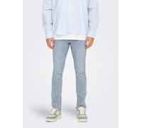 Slim-fit-Jeans ONLY & SONS "ONSLOOM SLIM BOX PIM DNM MU OTL", Herren, Gr. 28, Länge 32, light blau denim, Denim/Jeans, Obermaterial: 50% Baumwolle, 30% Polyester, 18% Viskose, 2% Elasthan, Abriebeffek