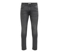 Slim-fit-Jeans ONLY & SONS "ONSLOOM SLIM BOX PIM DNM MU OTL", Damen, Gr. 32, Länge 30, medium grau denim, Denim/Jeans, Obermaterial: 50% Baumwolle, 30% Polyester, 18% Viskose, 2% Elasthan, Abriebeffek