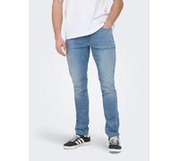 Slim-fit-Jeans ONLY & SONS "ONSLOOM SLIM LBD 8263 AZG DNM NOOS", Herren, Gr. 29, Länge 34, blau (light blau denim), Denim/Jeans, Obermaterial: 99% Baumwolle, 1% Elasthan, Abriebeffekte, schmal knöchel