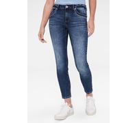 Slim-fit-Jeans SENSES.THE LABEL, Damen, Gr. 32, Normalgrößen, blau (tiefblau), Material: 78% Baumwolle, 21% Polyester, 1% Elasthan, Abriebeffekte, slim fit, Jeans Slim-fit-Jeans, mit Schlitz am Saum (