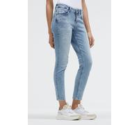 Slim-fit-Jeans SOCCX, Damen, Gr. 30, Normalgrößen, blau (paradise blau print), Denim/Jeans, Material: 99% Baumwolle, 1% Elasthan, Zusatz: Enthält nichttextile Teile tierischen Ursprungs (Badge), bedru