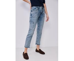Slim-fit-Jeans STREET ONE, Damen, Gr. 31, Länge 28, bleached washed, Jeans, 85% Baumwolle, 9% Polyester, 4% Elastomultiester, 2% Elasthan, unifarben, normal, Jeans Slim-fit-Jeans, im Cargo-Style (3632
