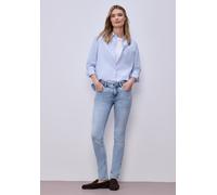 Slim-fit-Jeans STREET ONE, Damen, Gr. 32, Länge 32, blau (light blau random wash), Jeans, 85% Baumwolle, 9% Polyester, 4% Elastomultiester, 2% Elasthan, unifarben, normal, Jeans Slim-fit-Jeans, im Den