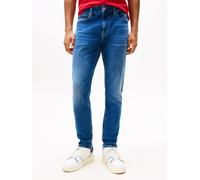 Slim-fit-Jeans TOMMY JEANS "Austin Slim Tapered", Herren, Gr. 32, Länge 32, blau (denim schwarz), Denim/Jeans, Obermaterial: 98% Baumwolle, 2% Elasthan, casual, regular fit lang, Jeans, Mit Gürtelschl