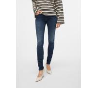 Slim-fit-Jeans VERO MODA "VMLUX MR SLIM JEANS RI392 GA NOOS", Damen, Gr. XS (34), Länge 30, blau (dunkelblau denim detail:tinted), Denim/Jeans, Obermaterial: 92% Baumwolle, 6% Elastomultiester, 2% Ela