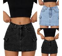 Slim Fit Jeanseock Teenager Mädchen Y2K High Waist Cargo Jean Röcke mit Taschen Kinder Girls Hip Hop Hot Denim Short Hosen Lässige Tight Streetwear Hosenrock (Black, 10-11 Years)