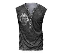 Slim Fit T-Shirt Herren Leinenhemd Herren Tank Top Herren Gym Vintage Drucken ÄRmelloses Distressed Oversize Henley Shirt Mit Knopfleiste Retro ÄRmellos ÜBergrößE T-Shirt Gym Top ( Dark Gray-2 , 3Xl )