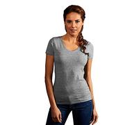 Promodoro Damen T-Shirt Slim-Fit V-Ausschnitt Sportgrau S