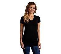 Slim-Fit V-Ausschnitt T-Shirt Lang Damen, Schwarz, M