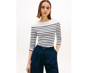 Slim Three-Quarter Sleeve Boat Neck T-Shirt Weiß L