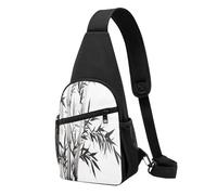 Sling Rucksack, Brusttasche, abstrakt, grau, Diebstahlschutz, Umhängetasche, Tagesrucksack, Outdoor, Sport, Reisen, Wandern, für Damen und Herren, Chinesische Kalligraphie mit Bambusbaum-Motiv, Chest