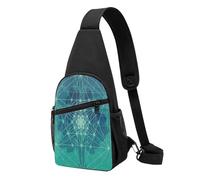 Sling Rucksack, Brusttasche, niedlicher Mops, Hund, Diebstahlschutz, Umhängetasche, Tagesrucksack, Outdoor, Sport, Reisen, Wandern, für Damen und Herren, Digitale futuristische Lebensbaum-Ikone mit