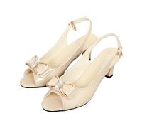 Slingback Slip-on Pumps Damen Peep Toe Sandalette Damen Sweet Bow High Heels Glitzer 6cm Lässig Büroschuhe Dress Schuhe (Mandel,38)