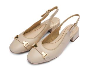 Slingpumps ARA "GRAZ", Damen, Gr. 6,5, creme, cognac, Glattleder, Reptilienprägung, unifarben mit Farbeinsatz, Schuhe Slingpumps, Blockabsatz, Businessschuh, mit verstellbarer Schnalle, H-Weite (70243