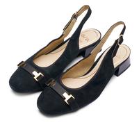 Slingpumps ARA "GRAZ", Damen, Gr. 6,5, schwarz, Ziegenveloursleder, glänzend, unifarben, Schuhe Slingpumps, Blockabsatz, Businessschuh, mit verstellbarer Schnalle, H-Weite (97955059-6,5) schwarz