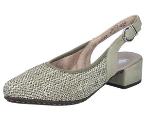 Slingsandale RIEKER, Damen, Gr. 38, beige (schilfgrün), Lederimitat, Textil, meliert, festlich, Schuhe, Sommerschuh, Festtagsschuh, Blockabsatz, mit Riemchen (46355101-38) schilfgrün