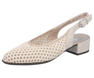Slingsandale RIEKER, Damen, Gr. 40, beige (creme), Lederimitat, Textil, festlich, Schuhe, Sommerschuh, Festtagsschuh, Blockabsatz, mit Riemchen (57094226-40) creme