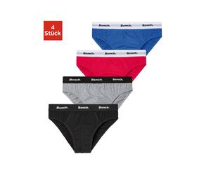 Slip BENCH., Herren, Gr. S, 4 Stk., bunt (blau, grau, meliert, rot, schwarz), Jersey, Obermaterial: 95% Baumwolle, 5% Elasthan, unifarben, körpernah, Unterhosen Slip, mit kontrastfarbigem Webbündchen