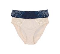 Slip BONPRIX, Damen, Gr. 44/46 (L), 2 Stk., blau (dunkelblau, sandbeige), Obermaterial: 80% Polyamid, 20% Elasthan. Futter: 89% Polyamid, 11% Elasthan. Spitze: 90% Polyamid, 10% Elasthan, Unterhosen S